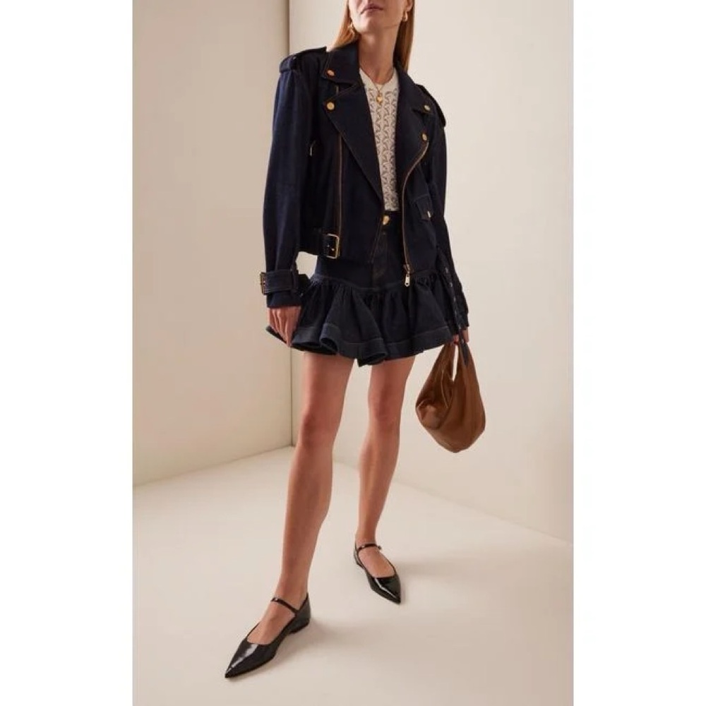 Zimmermann Crush Biker Jacket – Indigo Blue Cotton Moto Jacket – Size 0 NWT